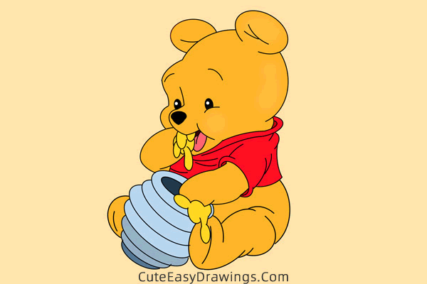 how to draw pooh bear with honey - www.cuteeasydrawings.com