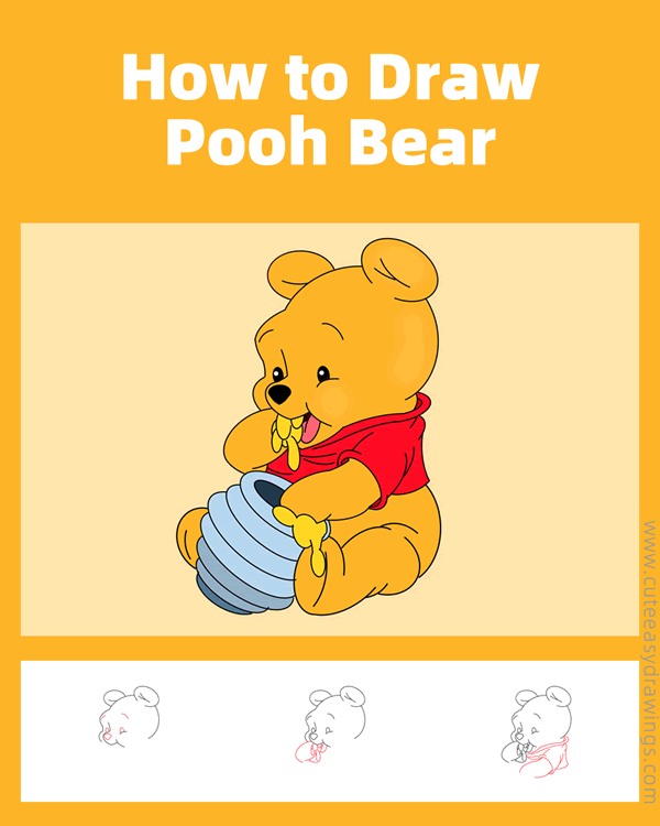 how to draw pooh bear with honey - www.cuteeasydrawings.com