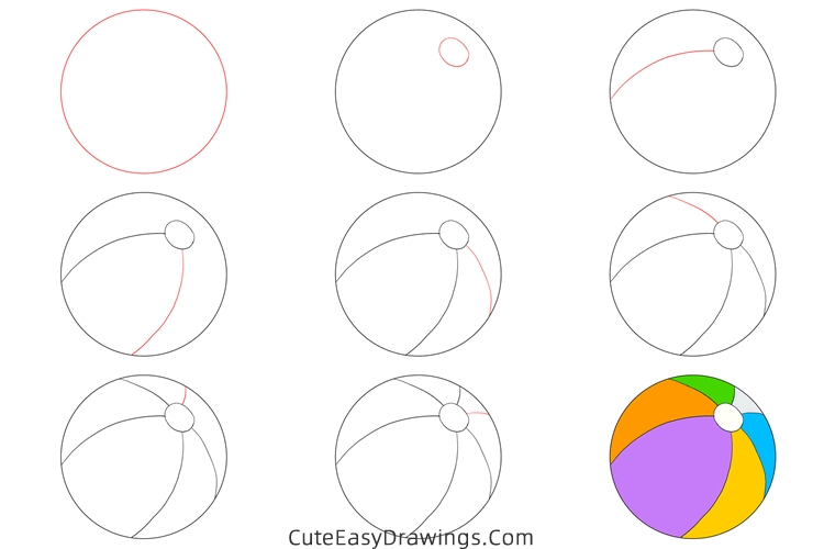 how to draw a beach ball - www.cuteeasydrawings.com