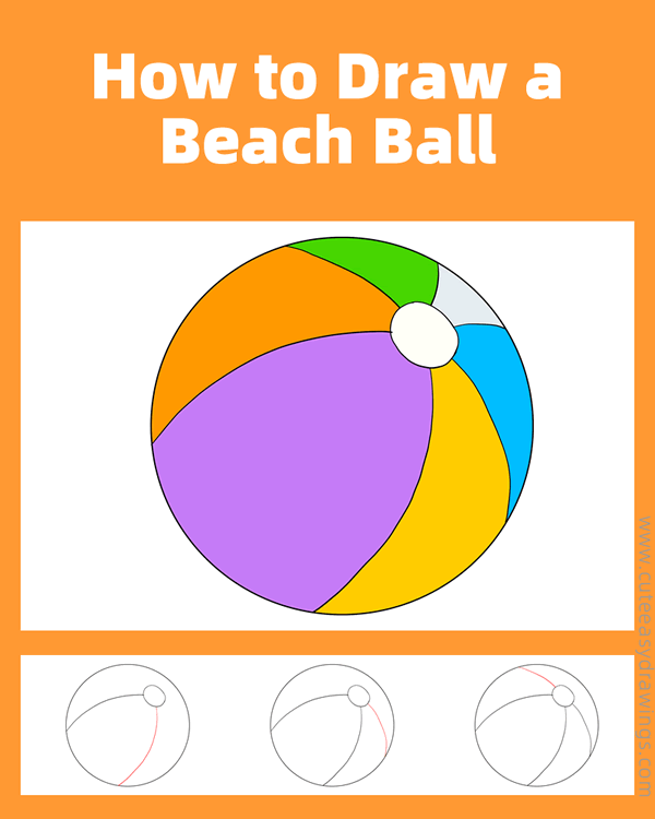 how to draw a beach ball - www.cuteeasydrawings.com