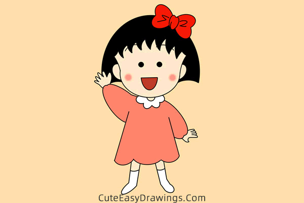 how to draw chibi maruko chan - www.cuteeasydrawings.com