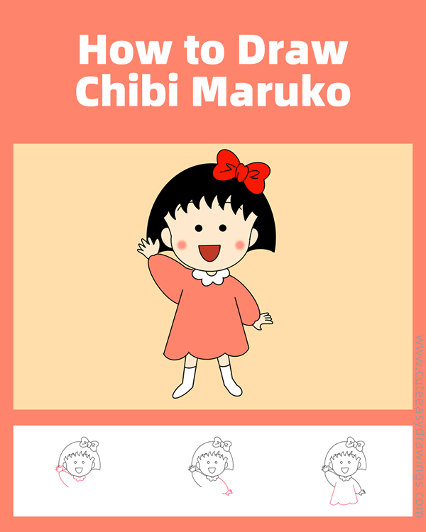 how to draw chibi maruko chan - www.cuteeasydrawings.com