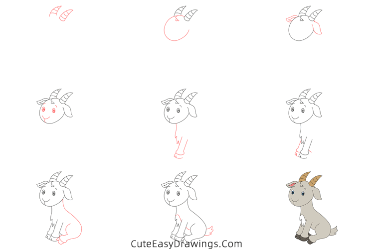 how to draw a goat - www.cuteeasydrawings.com