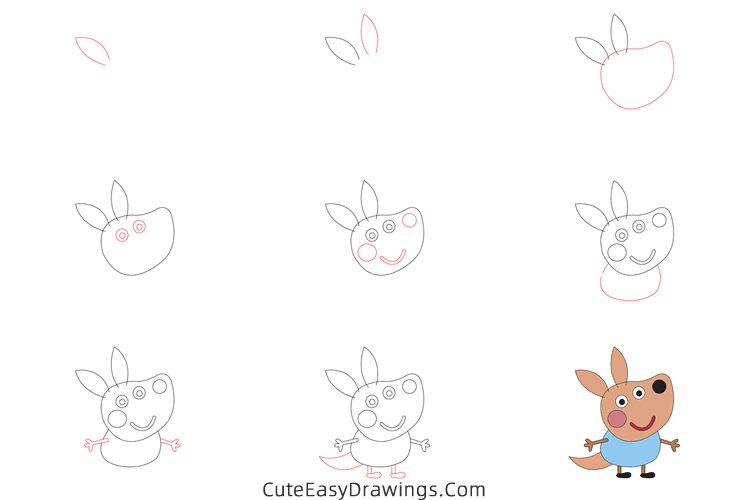 how to draw joey kangaroo from peppa pig - www.cuteeasydrawings.com