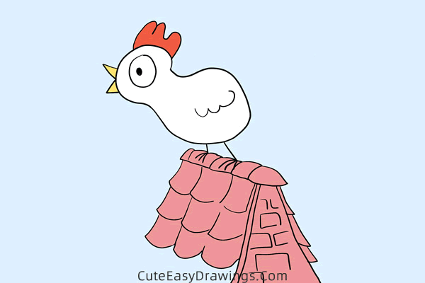 how to draw a crowing rooster - www.cuteeasydrawings.com