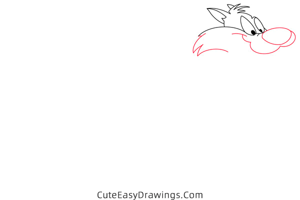 how to draw sylvester from looney tunes - www.cuteeasydrawings.com