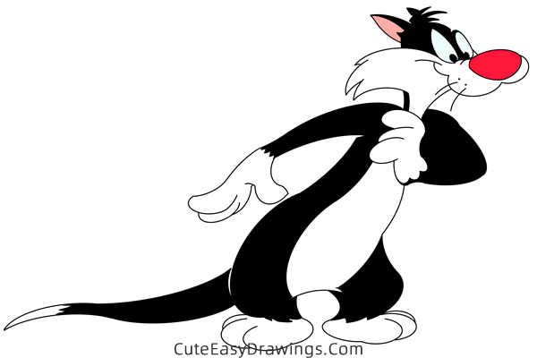 how to draw sylvester from looney tunes - www.cuteeasydrawings.com