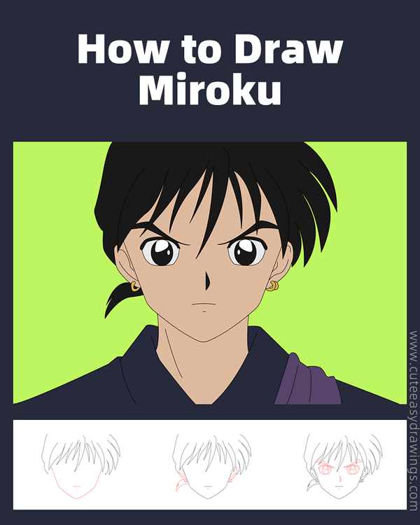 how to draw miroku from inuYasha - www.cuteeasydrawings.com