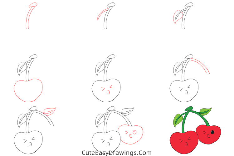 how to draw a cute cherry - www.cuteeasydrawings.com