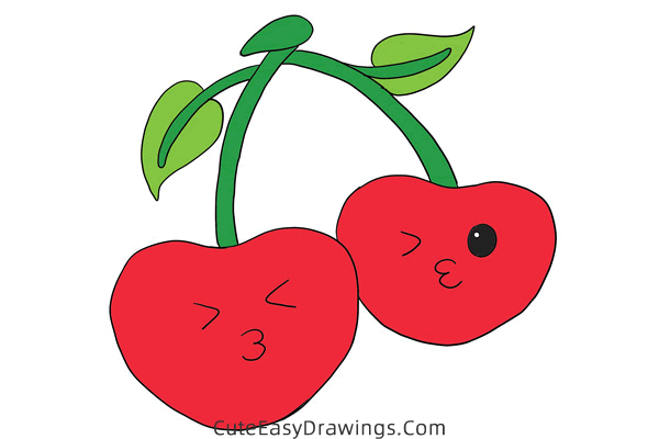 how to draw a cute cherry - www.cuteeasydrawings.com