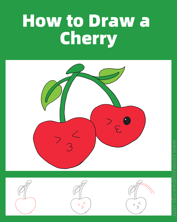 how to draw a cute cherry - www.cuteeasydrawings.com