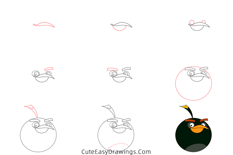 how to draw bomb from angry birds - www.cuteeasydrawings.com