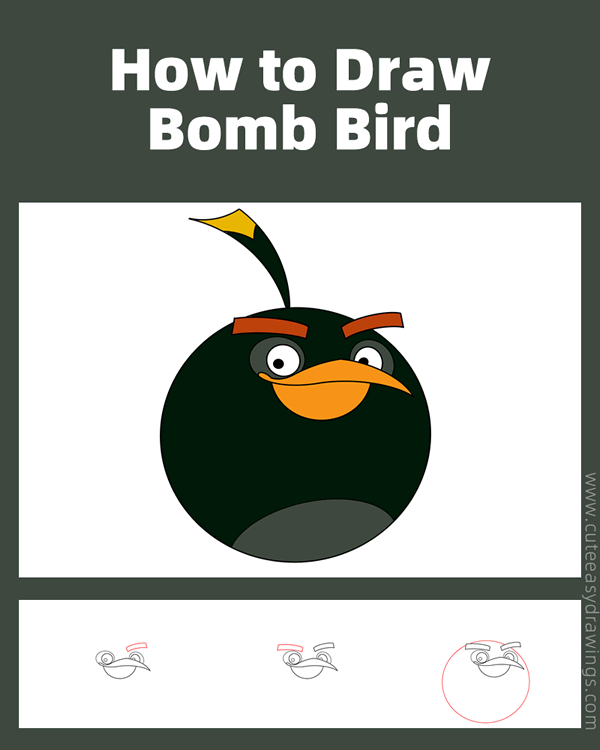 how to draw bomb from angry birds - www.cuteeasydrawings.com