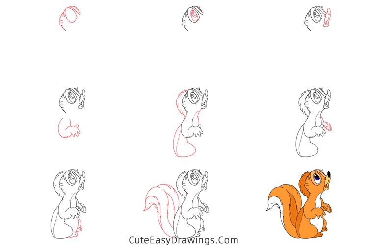 how to draw a squirrel - www.cuteeasydrawings.com