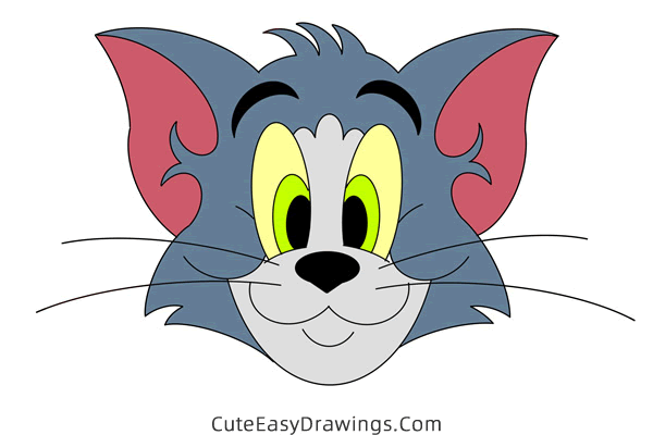 how to draw tom face from tom and jerry - www.cuteeasydrawings.com