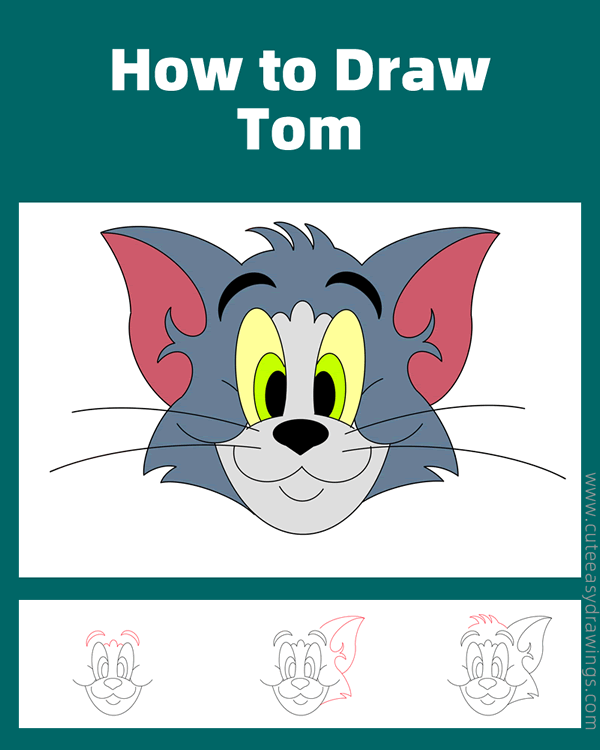 how to draw tom face from tom and jerry - www.cuteeasydrawings.com