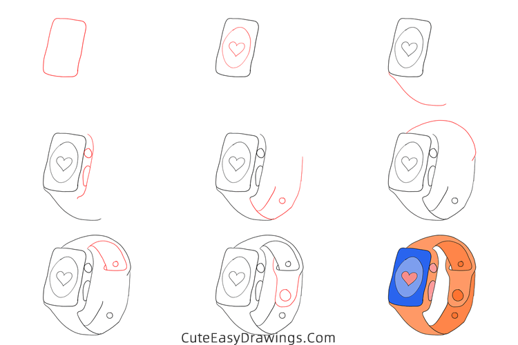 how to draw a smartwatch - www.cuteeasydrawings.com