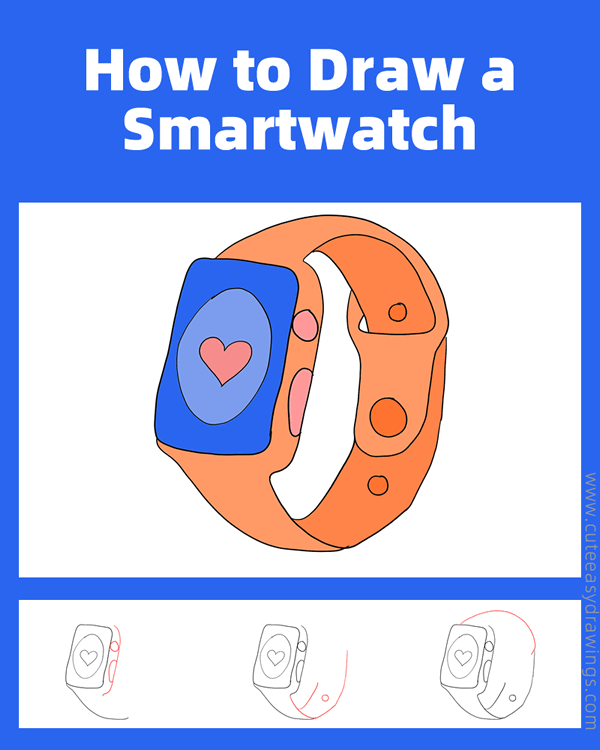 how to draw a smartwatch - www.cuteeasydrawings.com