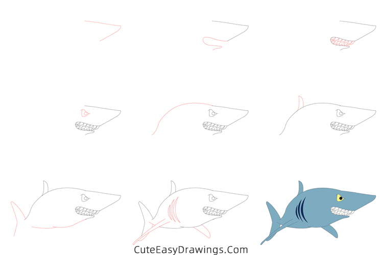 how to draw a shark easy - www.cuteeasydrawings.com