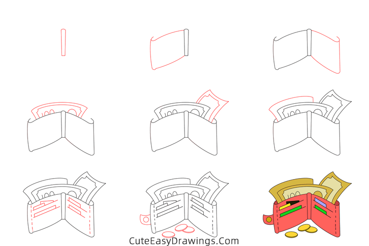 how to draw a wallet - www.cuteeasydrawings.com