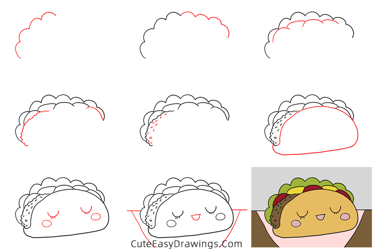 how to draw a taco - www.cuteeasydrawings.com