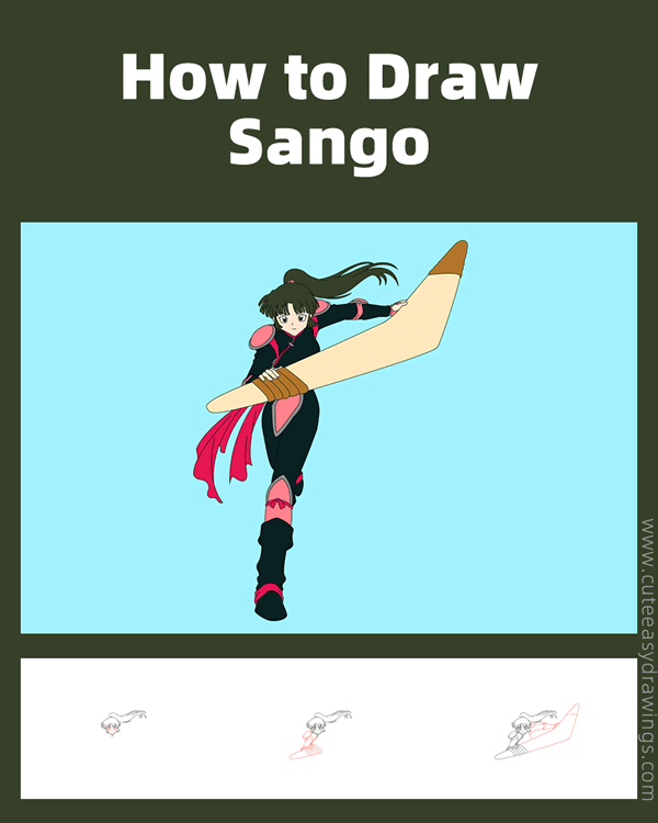 how to draw sango from inuyasha - www.cuteeasydrawings.com