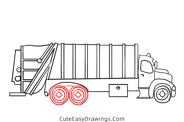 how to draw a garbage truck - www.cuteeasydrawings.com