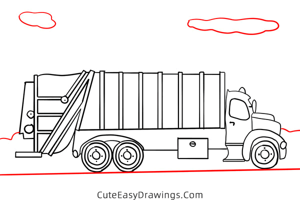 how to draw a garbage truck - www.cuteeasydrawings.com