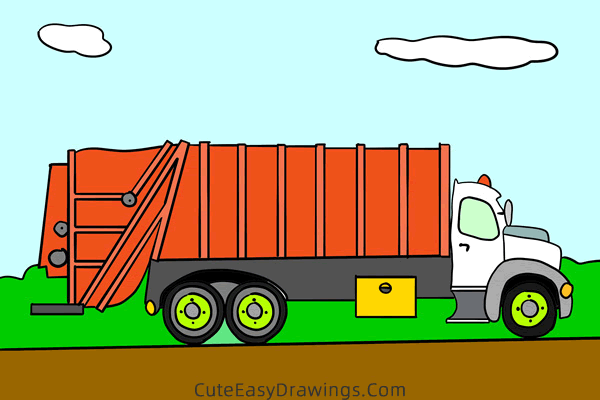 how to draw a garbage truck - www.cuteeasydrawings.com