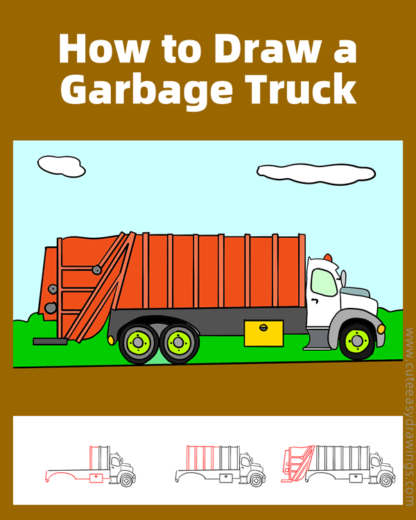 how to draw a garbage truck - www.cuteeasydrawings.com