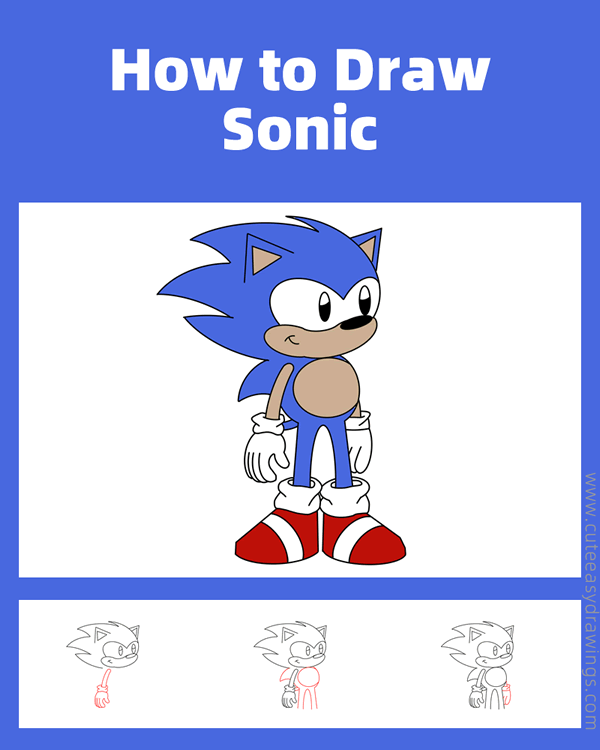 how to draw sonic the hedgehog easy - www.cuteeasydrawings.com