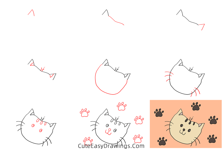 how to draw a kitten face - www.cuteeasydrawings.com