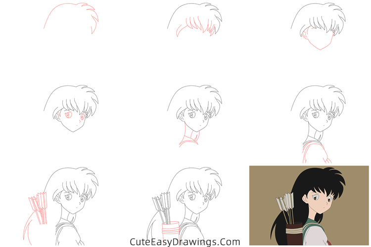 how to draw kagome higurashi from inuyasha - www.cuteeasydrawings.com