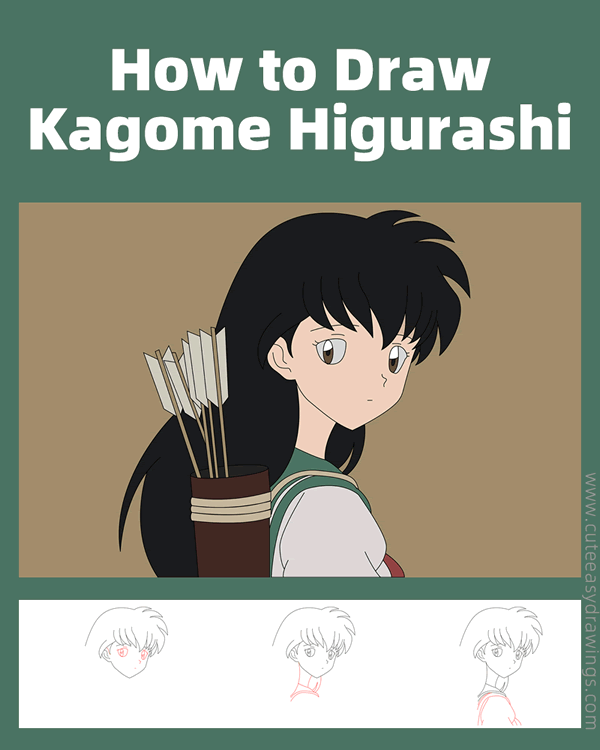 how to draw kagome higurashi from inuyasha - www.cuteeasydrawings.com