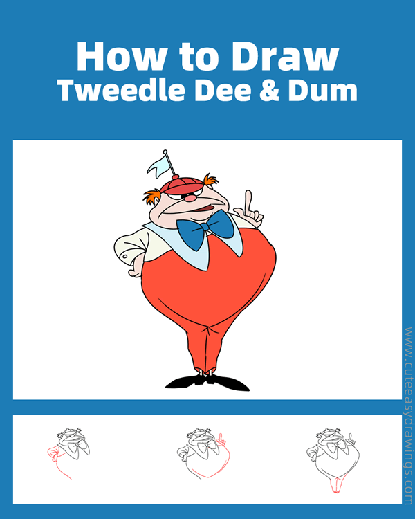 how to draw tweedle dee tweedle dum - www.cuteeasydrawings.com