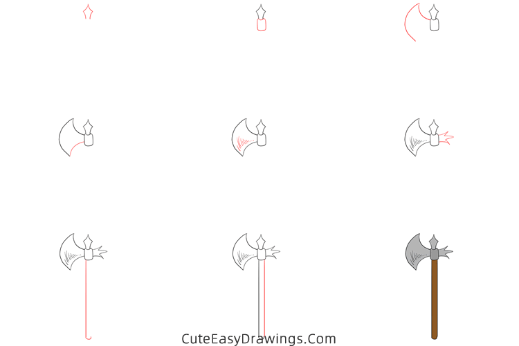 how to draw a battle axe - www.cuteeasydrawings.com