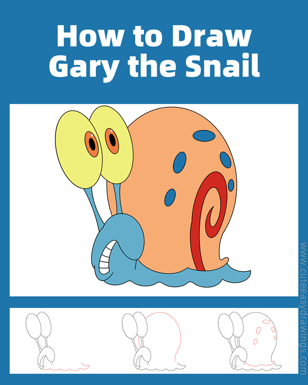 how to draw gary the snail - www.cuteeasydrawings.com