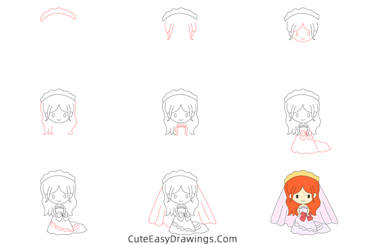 how to draw a bride - www.cuteeasydrawings.com