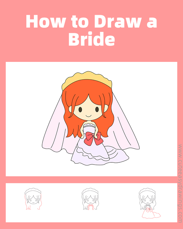 how to draw a bride - www.cuteeasydrawings.com