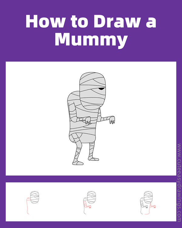 how to draw a mummy - www.cuteeasydrawings.com