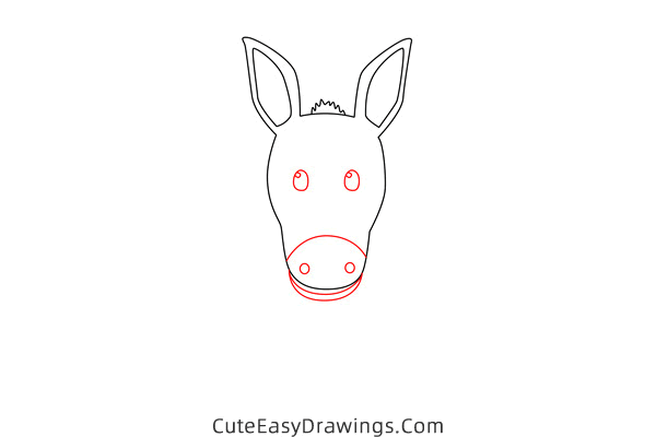 how to draw a cute donkey - www.cuteeasydrawings.com