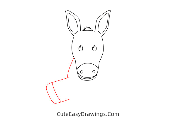 how to draw a cute donkey - www.cuteeasydrawings.com