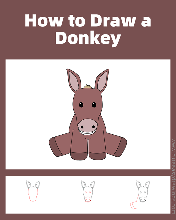 how to draw a cute donkey - www.cuteeasydrawings.com