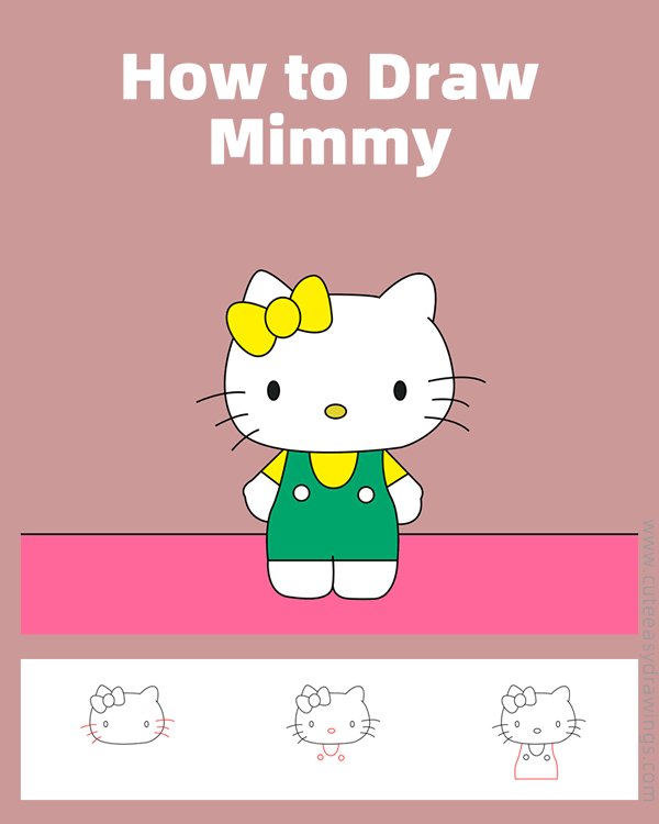 how to draw mimmy from hello kitty - www.cuteeasydrawings.com