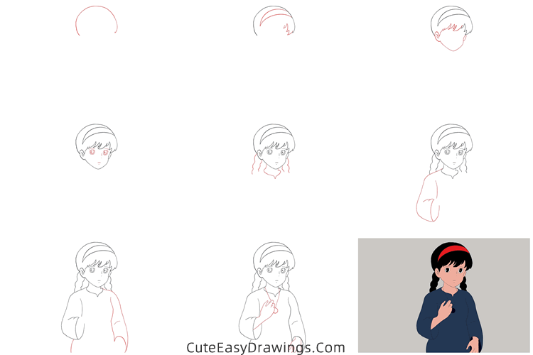 how to draw sheeta from castle in the sky - www.cuteeasydrawings.com