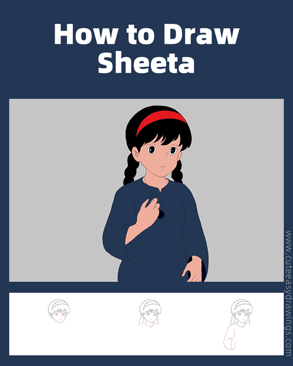 how to draw sheeta from castle in the sky - www.cuteeasydrawings.com