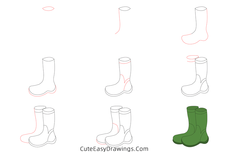 how to draw rain boots - www.cuteeasydrawings.com