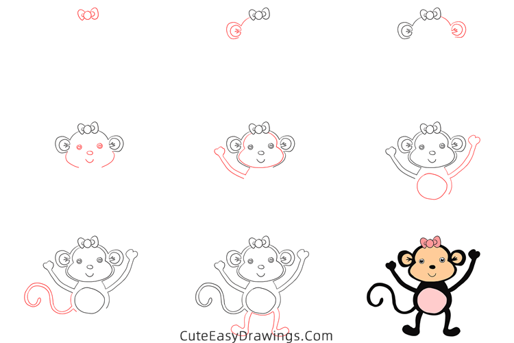 how to draw a cartoon monkey - www.cuteeasydrawings.com