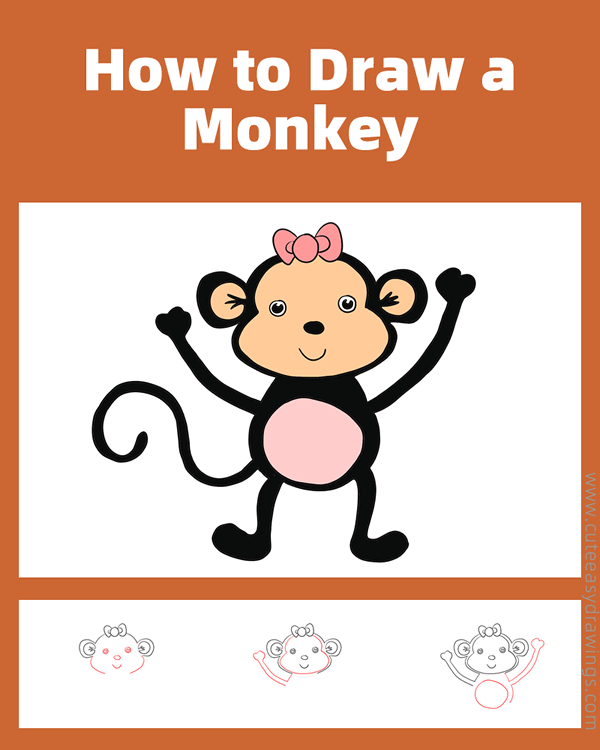 how to draw a cartoon monkey - www.cuteeasydrawings.com