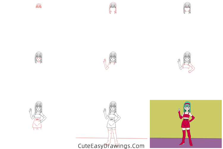 how to draw bulla from dragon ball - www.cuteeasydrawings.com